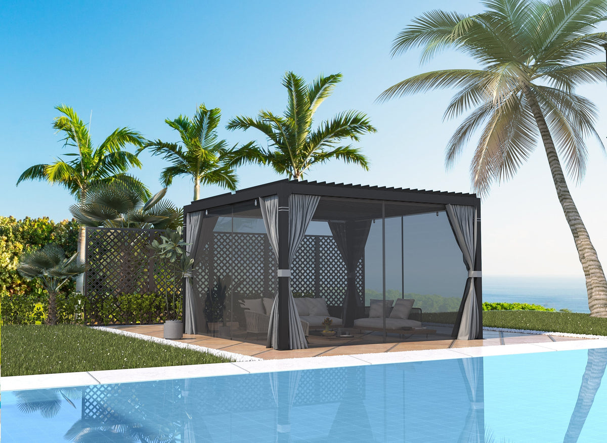 EROMMY 12x12 Pergola with Louvered Roof – Dark Grey