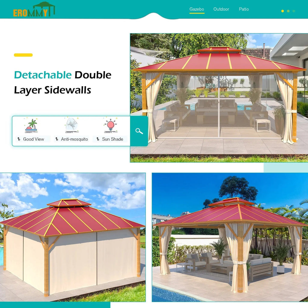 EROMMY 12X14 Aluminum Patio Gazebo with Double Roof