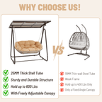 EROMMY 2-Seat Patio Swing Chair with Adjustable Canopy, Beige