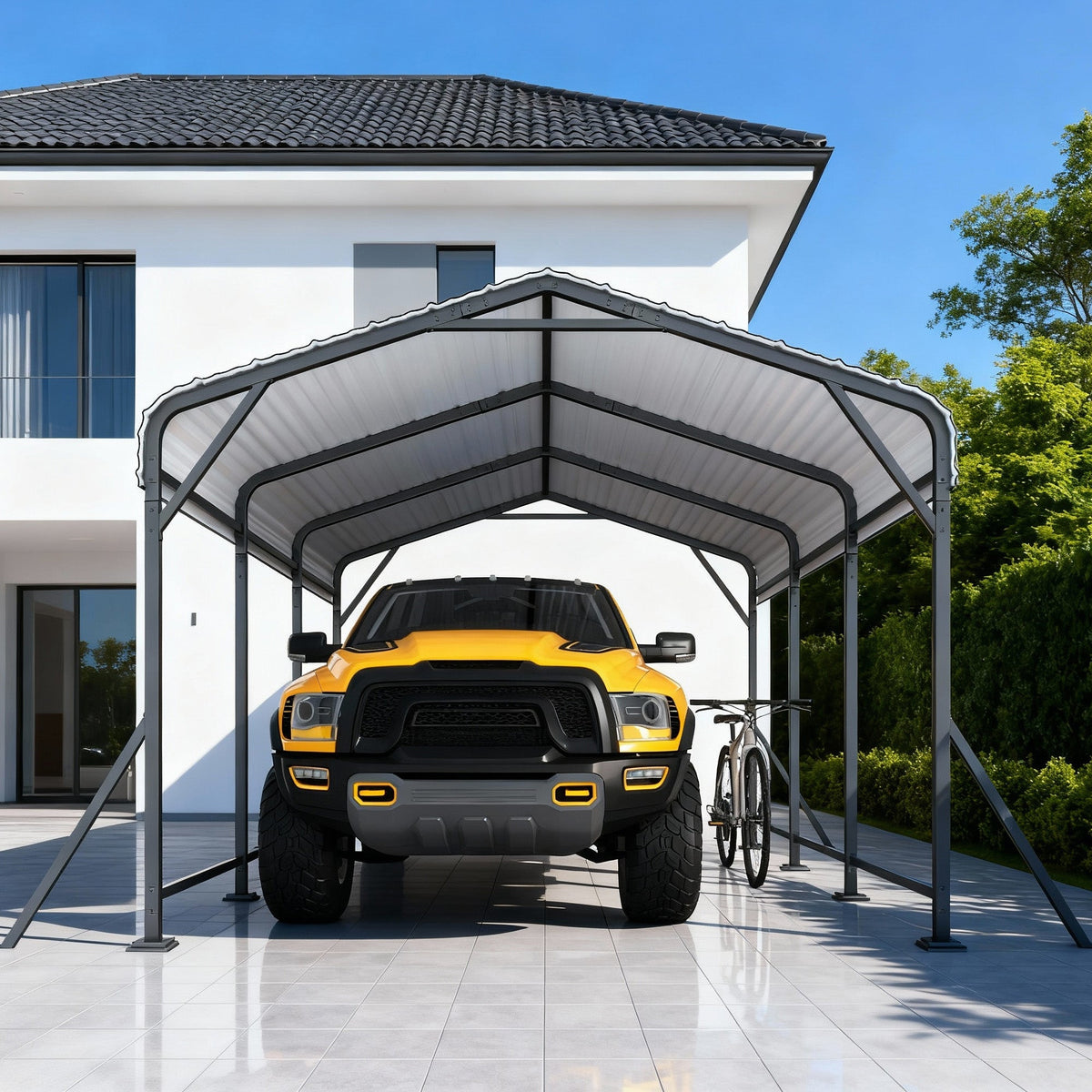 EROMMY 10' x 15' Outdoor Steel Carport with Galvanized Steel Frame and Roof