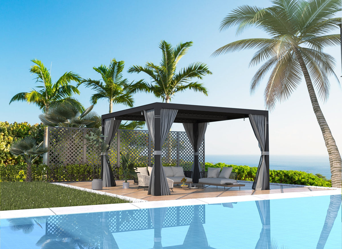 EROMMY 12x12 Pergola with Louvered Roof – Dark Grey