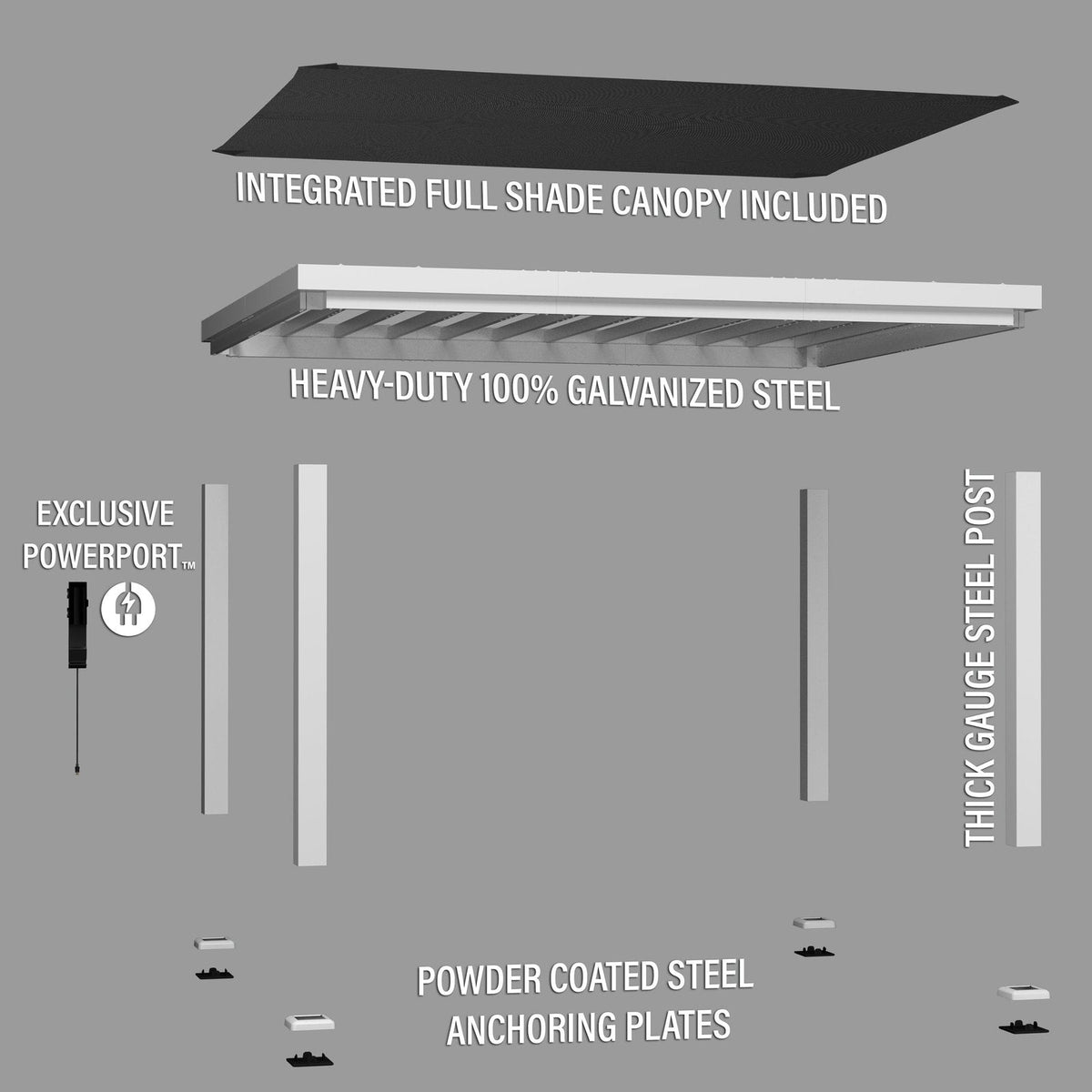 14×12 Windham Modern Steel Pergola With Sail Shade Soft Canopy
