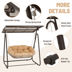 EROMMY 2-Seat Patio Swing Chair with Adjustable Canopy, Beige