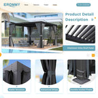 EROMMY 12x12 Pergola with Louvered Roof – Dark Grey