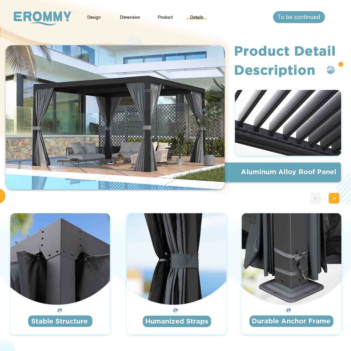 EROMMY 12x12 Pergola with Louvered Roof – Dark Grey