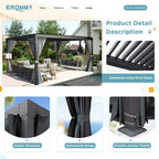 EROMMY 10x12 Outdoor Louvered Pergola with Adjustable Roof– Dark Grey