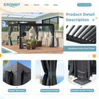 EROMMY 10x10 Louvered Pergola with Waterproof Rain Cover – Dark Grey