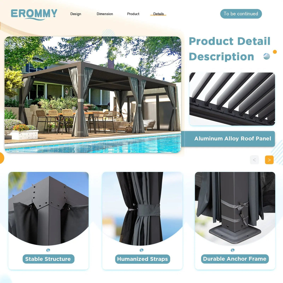 EROMMY 10x20 Metal Louvered Pergola with Outdoor Curtains – Dark Grey