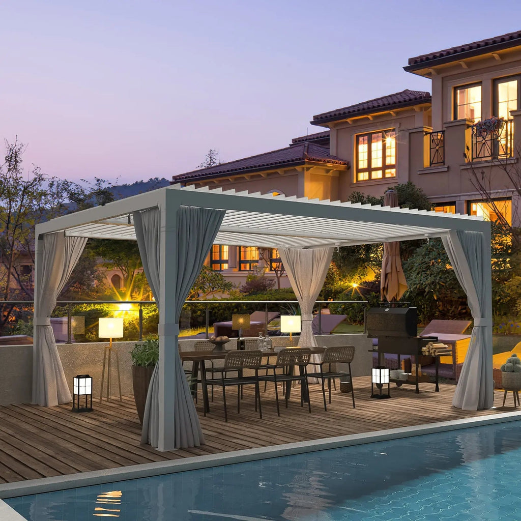 EROMMY 10x12 Outdoor Aluminum Pergola with Louvered Roof – White