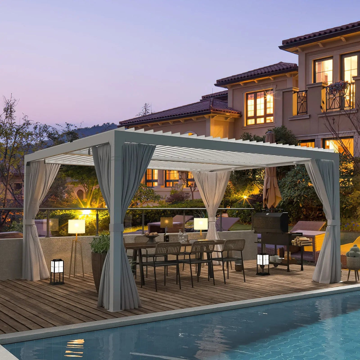 EROMMY 10x12 Outdoor Aluminum Pergola with Louvered Roof – White