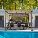EROMMY 10' x 10' Outdoor Pergola with Sun Shade Canopy, Aluminum Frame, Modern Patio Pavilion Grill Gazebo with Weather-Resistant Fabric, White