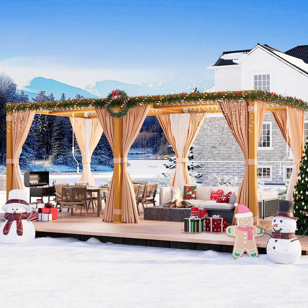 EROMMY 12X20 Adjustable Pergola with Louvers – Wood Grain