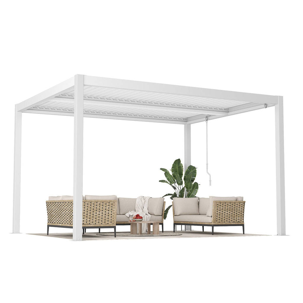 EROMMY 10' x 12' Outdoor Pergola with Adjustable Louvered Roof & Integrated Drainage, Heavy-Duty Metal Louvered Pergola for Patios, White