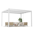 EROMMY 10' x 12' Outdoor Pergola with Adjustable Louvered Roof & Integrated Drainage, Heavy-Duty Metal Louvered Pergola for Patios, White
