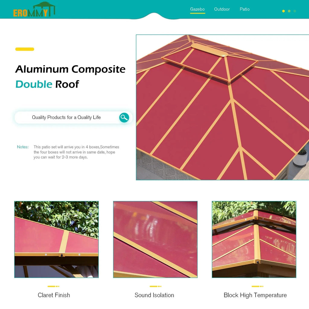 EROMMY 12X14 Aluminum Patio Gazebo with Double Roof