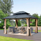 EROMMY 12' x 14' Hardtop Gazebo Outdoor Double Roof with Curtains and Netting,  Anti-Rust Coating Frame