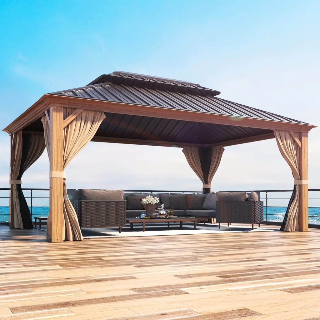 EROMMY 12X16 Hardtop Gazebo with Canopy for Poolside and Outdoor