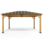 EROMMY 12' x 16' Wood Gazebo Spruce Solid Wooden Frame Pavilion Hardtop Asphalt Roof Canopy for Patio Lawn Garden Backyard