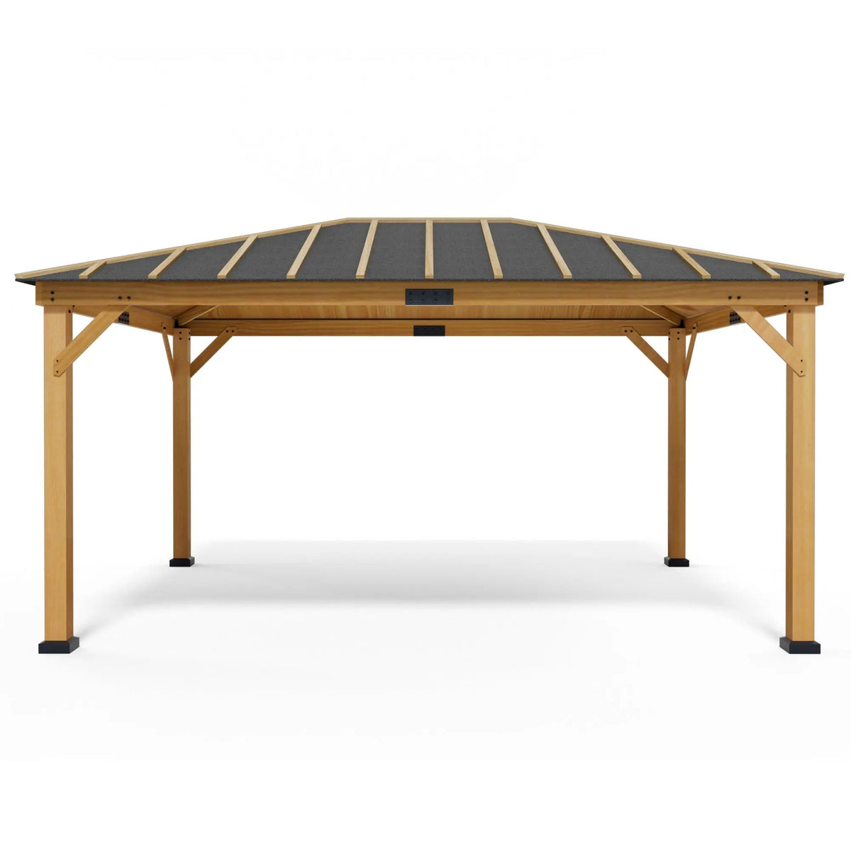 EROMMY 12' x 16' Wood Gazebo Spruce Solid Wooden Frame Pavilion Hardtop Asphalt Roof Canopy for Patio Lawn Garden Backyard