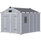 8x10 FT Outdoor Storage Shed, Weather-Resistant Shed with Lockable Double Doors & Built-In Floor, Sloped Roof Outdoor Shed for Backyard, Patio & Lawn, Gray