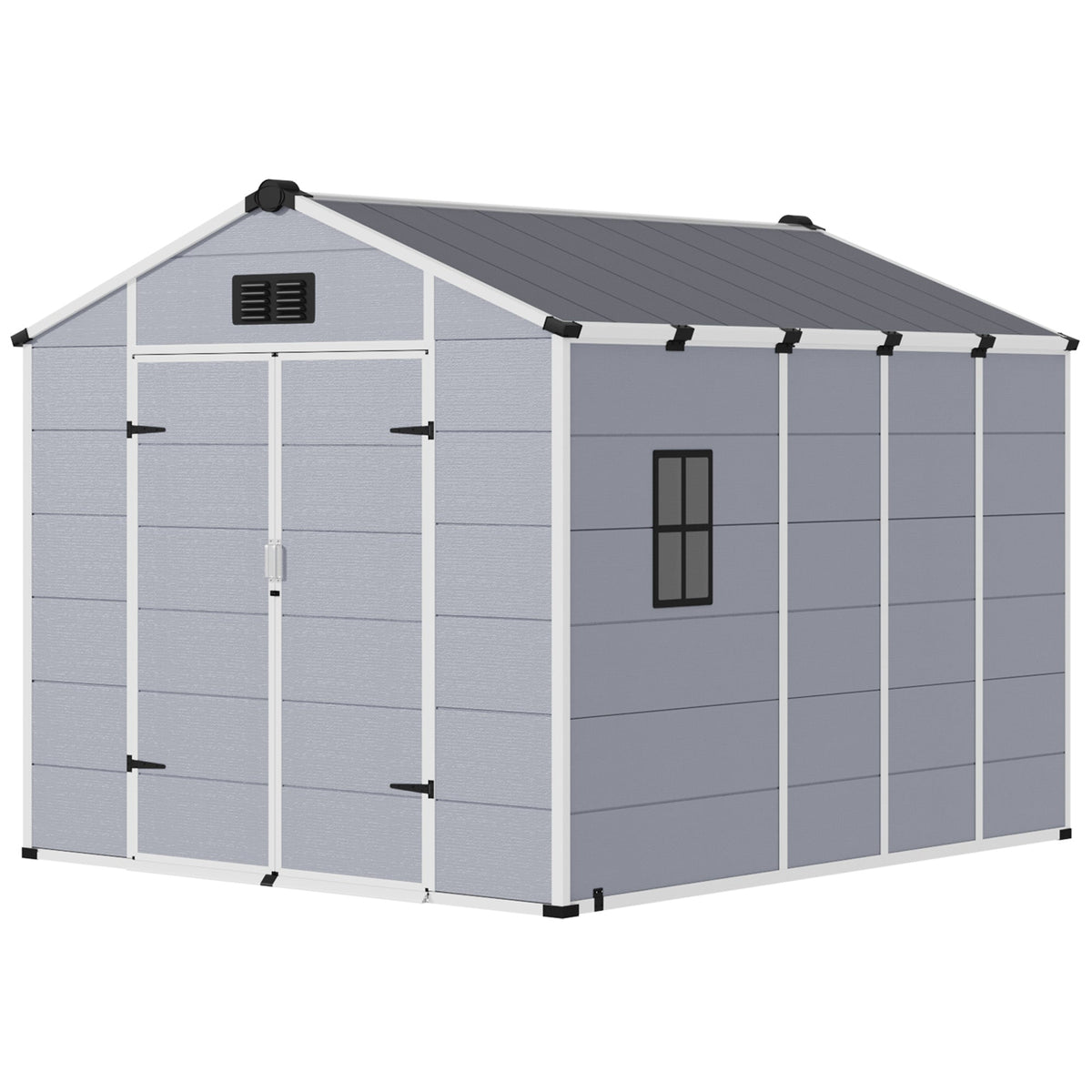 8x10 FT Outdoor Storage Shed, Weather-Resistant Shed with Lockable Double Doors & Built-In Floor, Sloped Roof Outdoor Shed for Backyard, Patio & Lawn, Gray