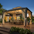 EROMMY 12' x 14' Hardtop Permanent Outdoor Aluminum Patio Gazebo with Double Roof for Patio and Garden, Curtains and Netting