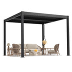 EROMMY 10' x 10' Outdoor Pergola with Adjustable Louvered Roof & Integrated Drainage, Heavy-Duty Metal Louvered Pergola for Patios, Black