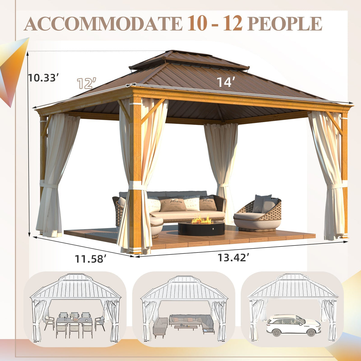 EROMMY 12x14 Hardtop Steel Gazebo with Easy Installation