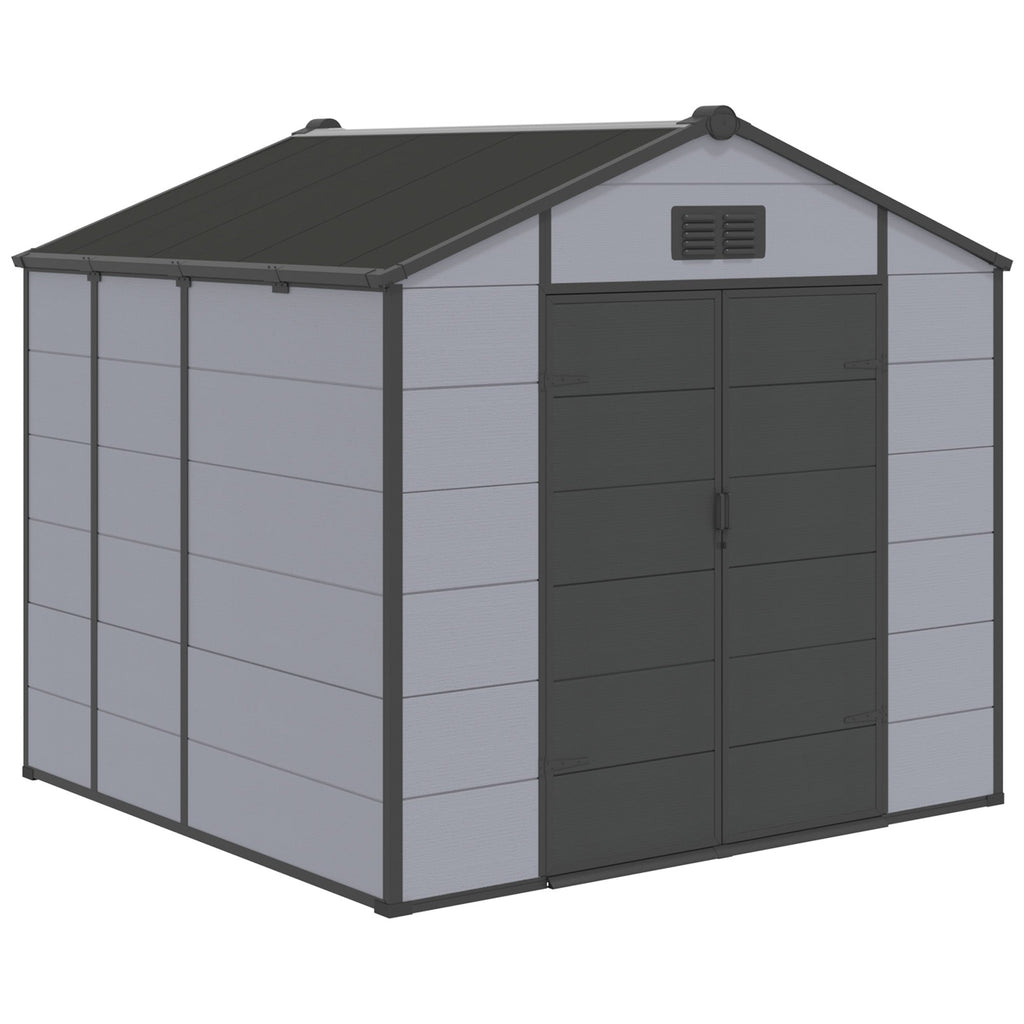 8x8 FT Outdoor Storage Shed, Weather-Resistant Shed with Lockable Double Doors & Built-In Floor, Sloped Roof Outdoor Shed for Backyard, Patio & Lawn, Black