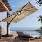 EROMMY 10 X 10 Cantilevered Umbrella with LED Lights, Base Excluded - Brown