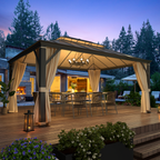 EROMMY 12' x 16' Hardtop Gazebo, Permanent Outdoor Aluminum Patio Gazebo, Double Roof, Patio and Garden, Curtains and Netting
