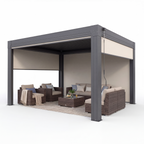 EROMMY 12' x 12' Louvered Pergola with Pull-Down Screens, Aluminum Outdoor Pergola with Retractable Roof for Patios, Decks & Backyards, Black
