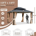 EROMMY 12' x 14' Hardtop Gazebo Outdoor Double Roof with Curtains and Netting,  Anti-Rust Coating Frame