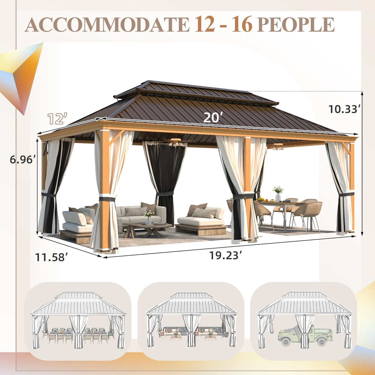 EROMMY 12x20 Hardtop Gazebo with Easy Installation