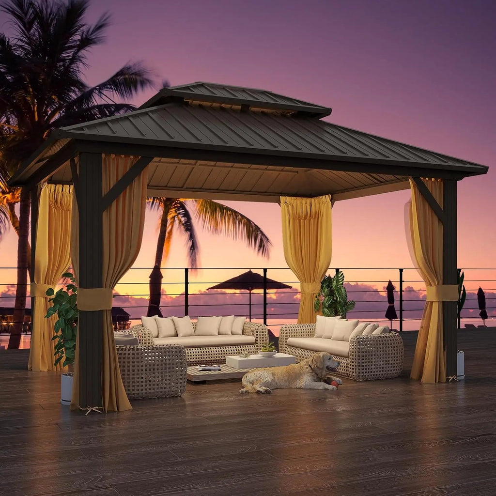 EROMMY 10X12 Hardtop Grill Gazebo with Netting and Sides