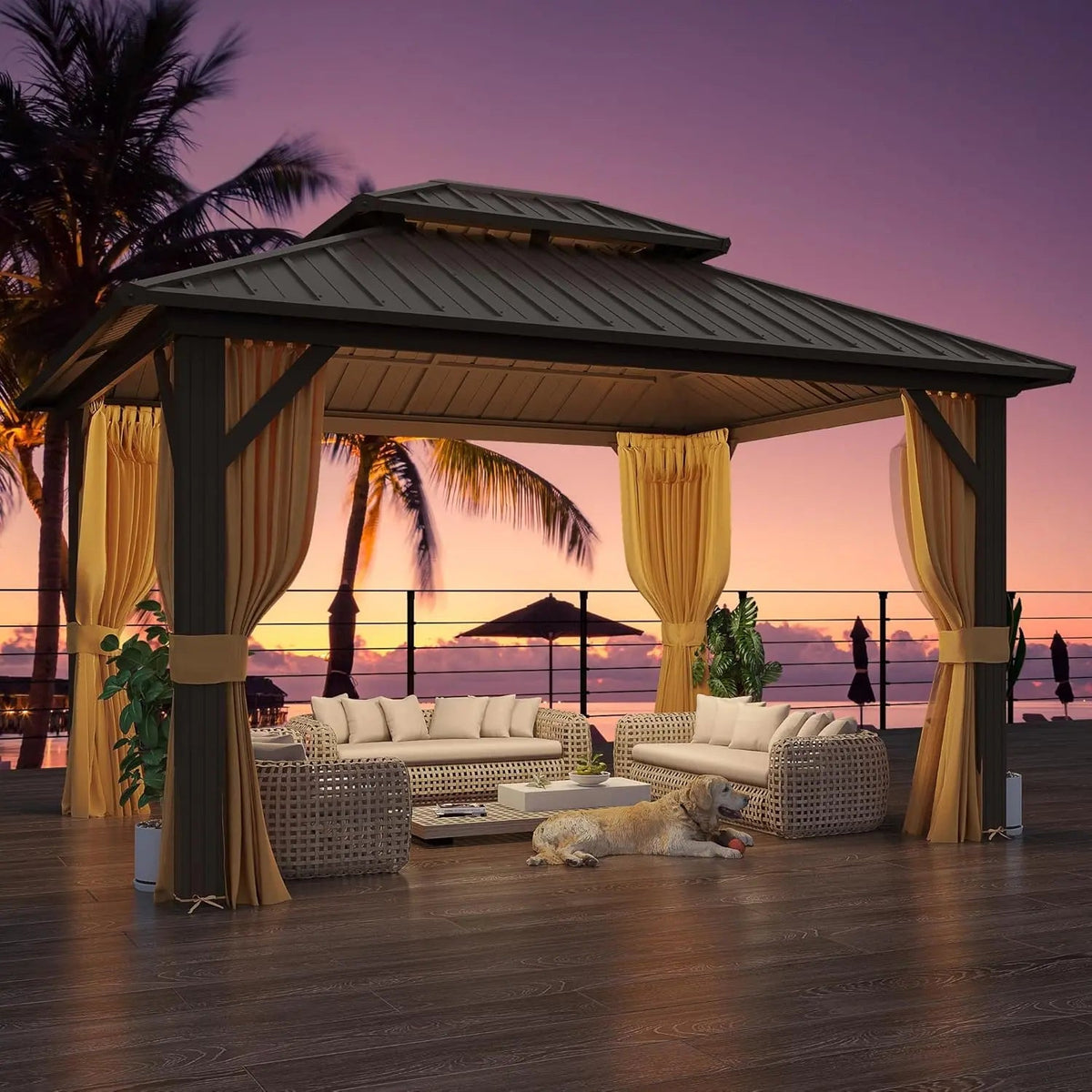 EROMMY 10X12 Hardtop Grill Gazebo with Netting and Sides