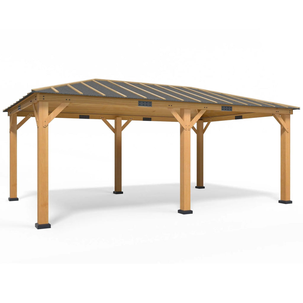EROMMY 12' x 20' Spruce Wood Gazebo Hardtop, Silent Asphalt Roof Solid Wood Gazebo, for Patio, Lawns, Garden, Yard