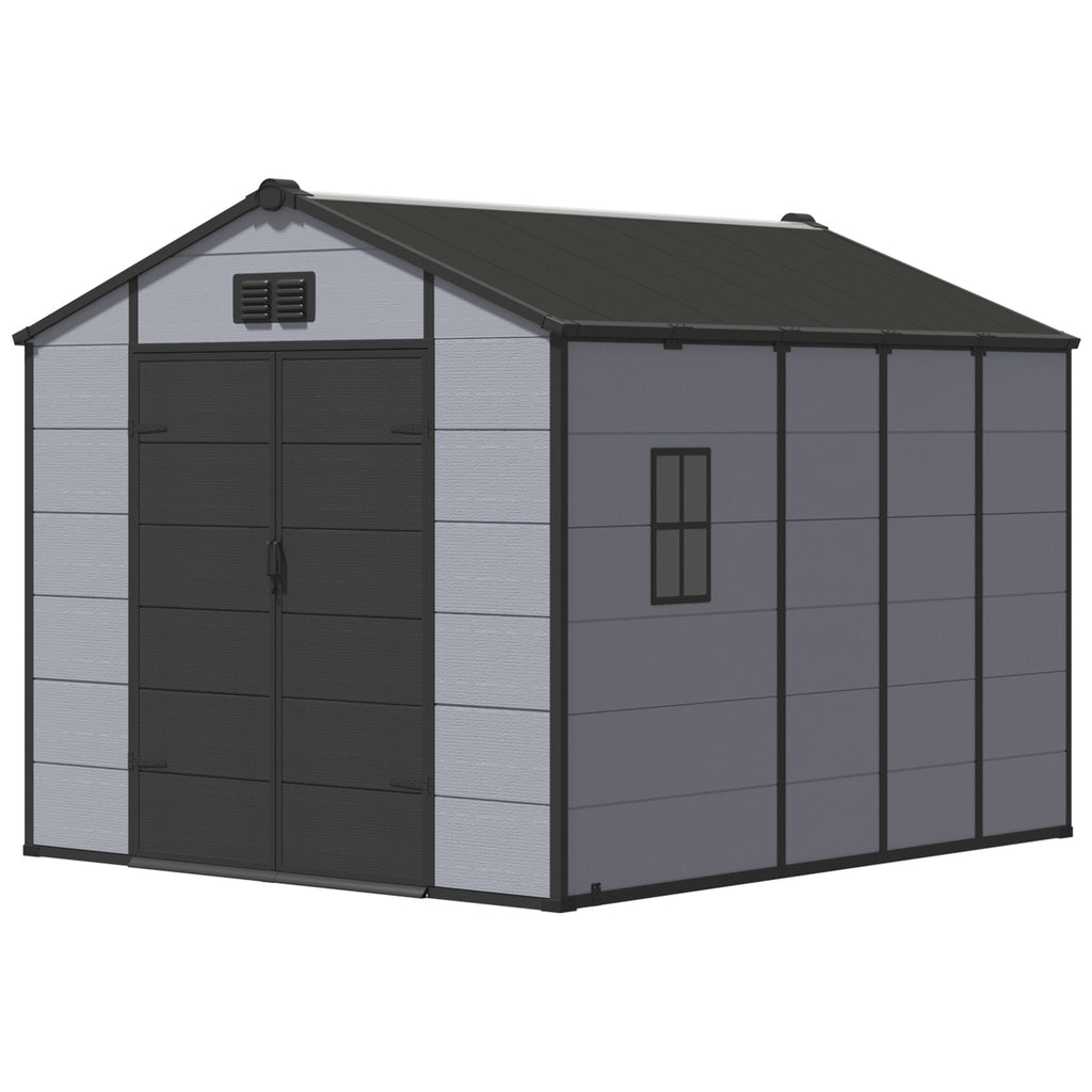8x10 FT Outdoor Storage Shed, Weather-Resistant Shed with Lockable Double Doors & Built-In Floor, Sloped Roof Outdoor Shed for Backyard, Patio & Lawn, Black