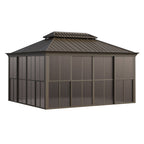 EROMMY 12X14 Florida Sunroom for Backyard Greenhouse with Sliding Door – Brown