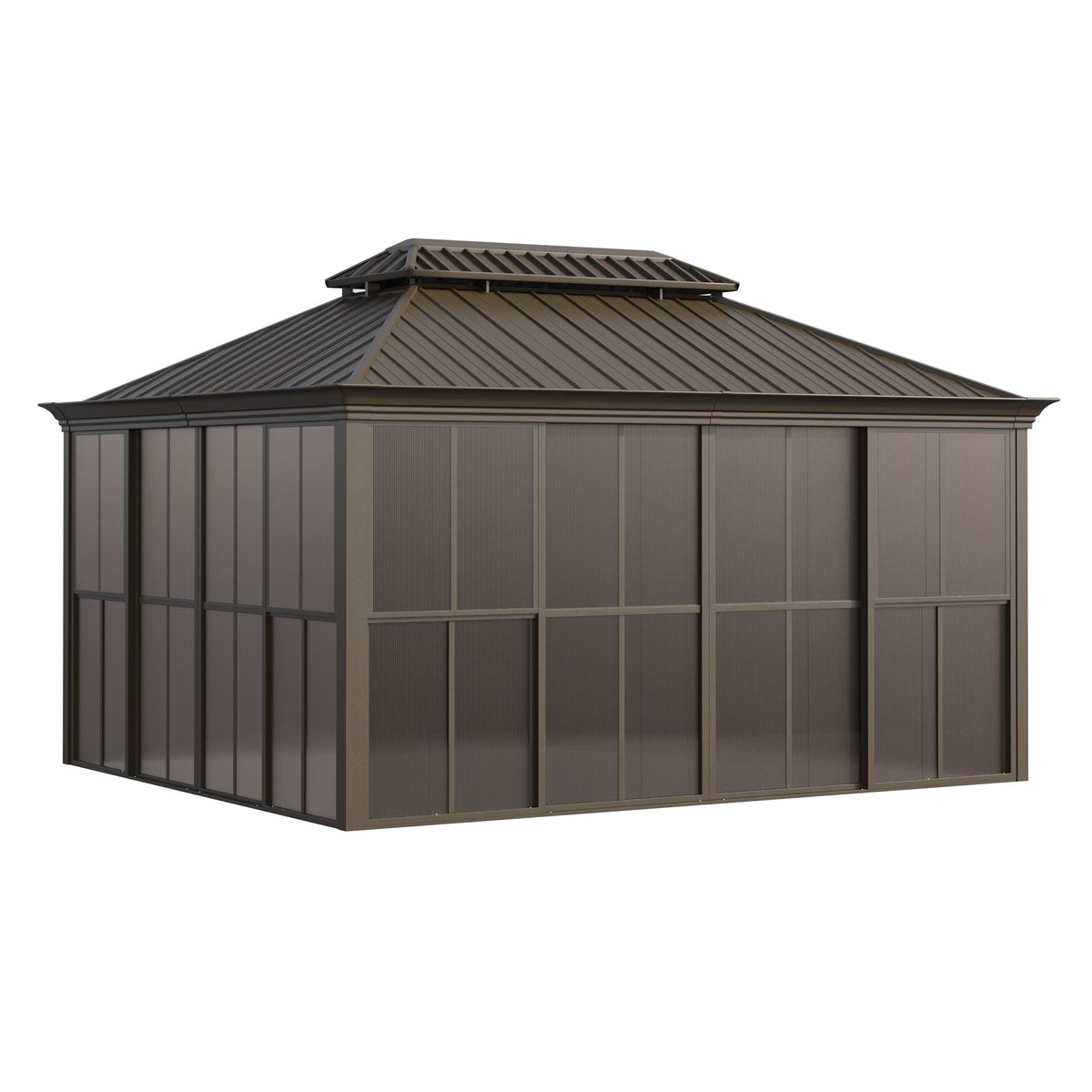 EROMMY 12X14 Florida Sunroom for Backyard Greenhouse with Sliding Door – Brown