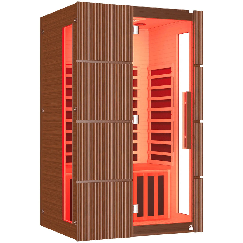 EROMMY 2-Person Indoor Infrared Sauna for Home, Far Infrared Sauna with Red Light Therapy, Chromotherapy Lighting, 6 Carbon Heaters & Bluetooth Speaker, Walnut