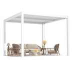 EROMMY 10' x 10' Outdoor Pergola with Adjustable Louvered Roof & Integrated Drainage, Heavy-Duty Metal Louvered Pergola for Patios, White