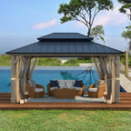 EROMMY 12' x 16' Outdoor Hardtop Gazebo with Cedar Frame and Powder Coated Metal Roof, Grey