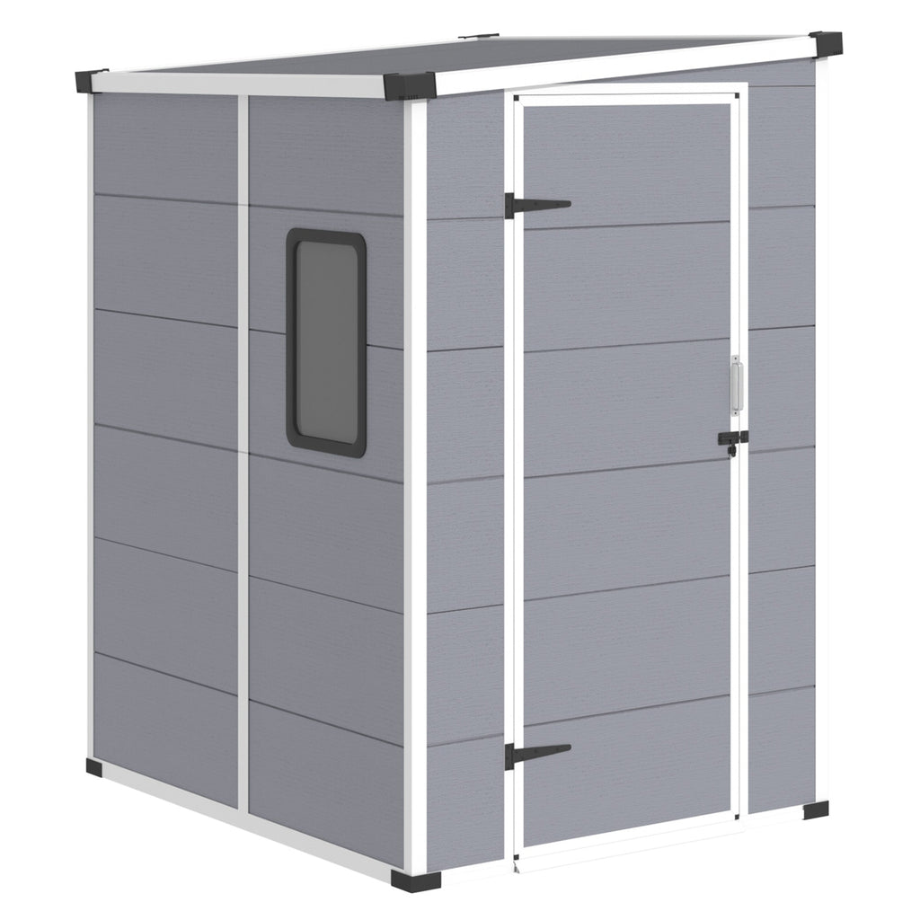 4x5 FT Outdoor Storage Shed, Weather-Resistant Shed with Lockable Double Doors & Built-In Floor, Sloped Roof Outdoor Shed for Backyard, Patio & Lawn, Gray