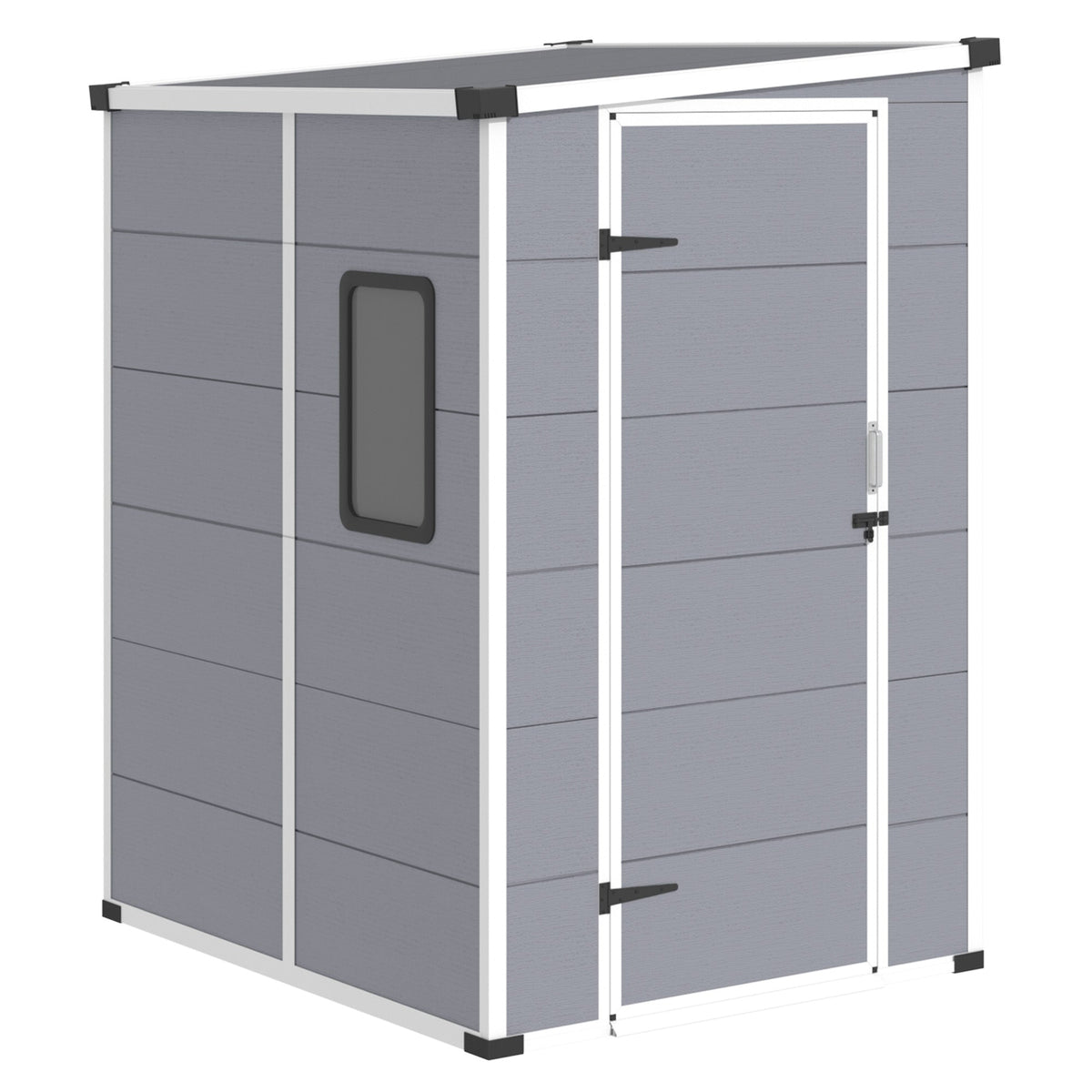 4x5 FT Outdoor Storage Shed, Weather-Resistant Shed with Lockable Double Doors & Built-In Floor, Sloped Roof Outdoor Shed for Backyard, Patio & Lawn, Gray