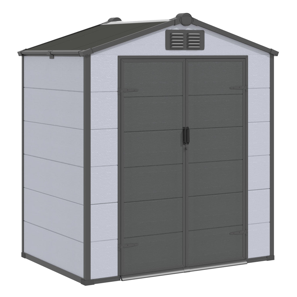 6x4 FT Outdoor Storage Shed, Weather-Resistant Shed with Lockable Double Doors & Built-In Floor, Sloped Roof Outdoor Shed for Backyard, Patio & Lawn, Black