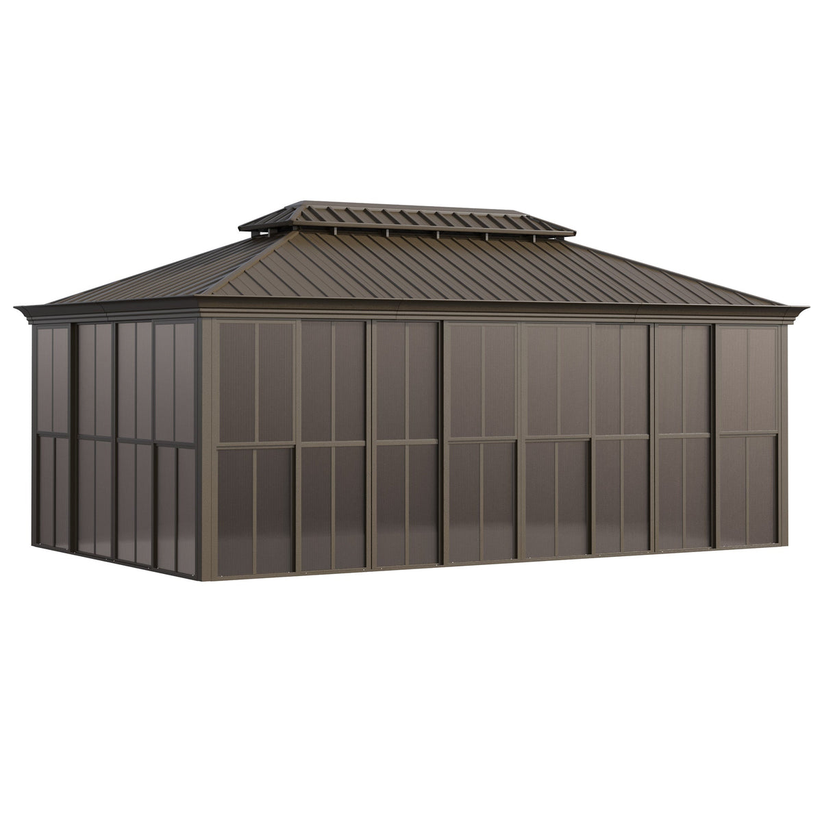 EROMMY 12X20 Enclosed Gazebo for All Season with Sliding Door – Brown
