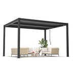 EROMMY 10' x 12' Outdoor Pergola with Adjustable Louvered Roof & Integrated Drainage, Heavy-Duty Metal Louvered Pergola for Patios, Black