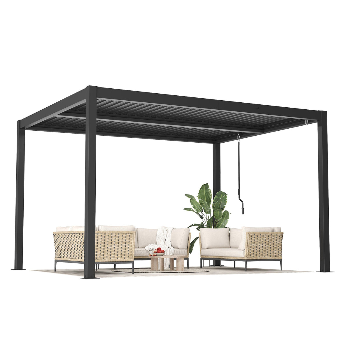 EROMMY 10' x 12' Outdoor Pergola with Adjustable Louvered Roof & Integrated Drainage, Heavy-Duty Metal Louvered Pergola for Patios, Black