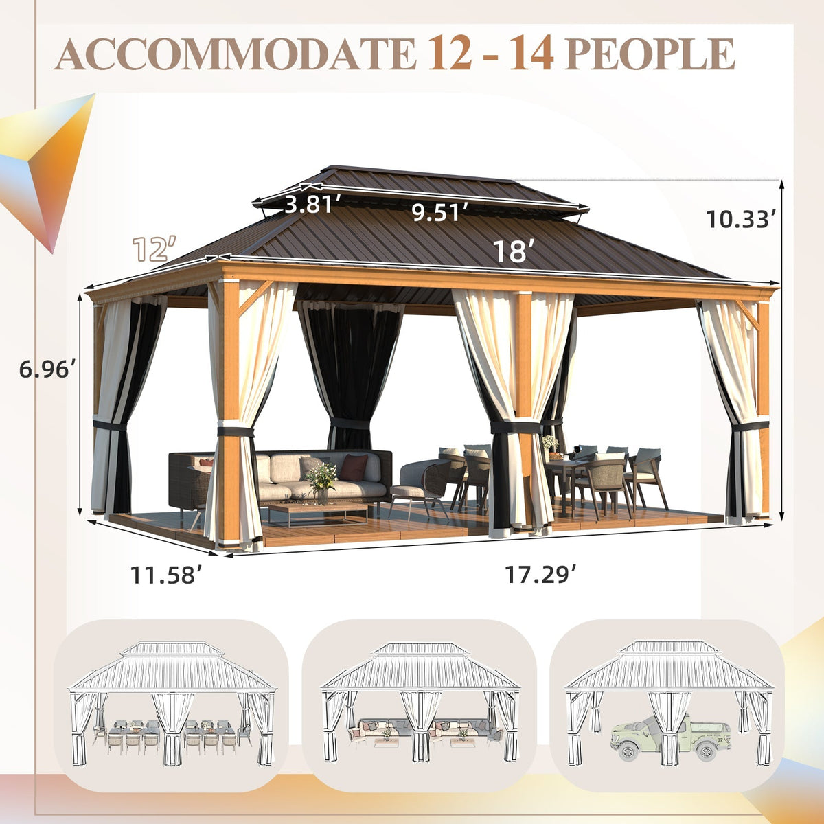 EROMMY 12x18 Hardtop Gazebo with Easy Installation